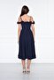 Women's Adjustable Strap Collar Ruffle Detail Woven Fabric Pleated Flared Midi Length Evening Dress - 5