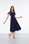 Women's Adjustable Strap Collar Ruffle Detail Woven Fabric Pleated Flared Midi Length Evening Dress - 7