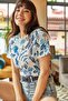 Women's Ecru Blue Floral Printed T-shirt TSH-19000161 - 3