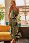 Women's Green Zippered Large Palm Patterned Dress ELB-19000615 - 2