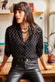 Women’s Black Folded-Sleeve Polka Dot Shirt GML-19000348 - 4