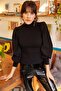 Women's Black Balloon Sleeve Blouse BLZ-19000705 - 2