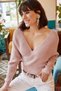 Women's Powder Front Back V Waist Top Crop Knitwear Sweater KZK-19000048