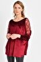 Shoulder Detailed Velvet Blouse Claret Red BDM2509