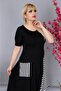 Black Plus Size Short Sleeve Viscose Combed Cotton Dress with Below Knee Pockets - 4