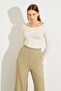Women's Khaki Shiny Double Pocket Wide Leg Loose Trousers - 4