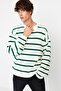 Yeşil Casual Unisex Oversize Fit Geniş Kalıp Bisiklet Yaka Çizgili Triko Kazak TMNAW23KZ00285 - 3