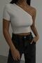 New Season Women's One Shoulder Cropped High Quality Blouse 23S24005