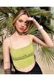 Women's Stylish and Elegant Front Gathered Strappy Draped Crop Blouse Oil Green