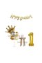 1 Year Old King Crowned Minimal Birthday Party Set King Crown Foil Balloon Balloon Stand Gold Number Foil