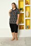 Black Lycra Flexible Short Sleeve Lace Detailed Tights Large Size Top and Bottom Set - 3