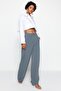 Indigo Yüksek Bel Wide Leg/Geniş Paça Pilili Dokuma Kumaş Pantolon TWOAW21PL0076 - 6