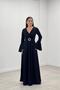 Crepe Fabric Sleeves Flounce Detailed Maxiboy Evening Dress - BLACK - 2