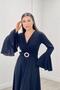 Crepe Fabric Sleeves Flounce Detailed Maxiboy Evening Dress - BLACK - 3