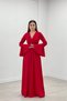 Crepe Fabric Sleeves Flounce Detailed Maxiboy Evening Dress - RED