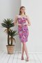 Women's Thin Elastic Strap Side Full Draped and Lined Floral Mibidoy Knee Dress