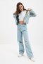 Light Blue Ripped Extra High Waist Loose Wide Leg Palazzo Loose Jean Trousers
