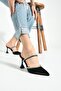 Women's Black Double Stripe Stone Heeled Shoes - 4