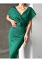 Women's Belted Pearl Detail Diver Fabric Evening Dress - 5