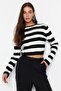 Siyah Crop Basic Çizgili Triko Kazak TWOAW23KZ00034
