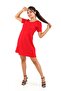 Women's Red Cross Back Dress with Piping Detail - 5