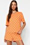 Turuncu-Çok Renkli %100 Pamuklu Puantiyeli ve Kalpli Şortlu Örme Pijama Takımı THMSS21PT1485 - 3