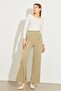 Women's Khaki Shiny Double Pocket Wide Leg Loose Trousers