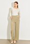 Women's Khaki Shiny Double Pocket Wide Leg Loose Trousers - 5