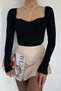 Women's Black Sweetheart Neck Knitwear Blouse - 4