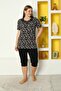 Black Lycra Flexible Short Sleeve Lace Detailed Tights Large Size Top and Bottom Set
