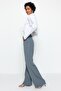 Indigo Yüksek Bel Wide Leg/Geniş Paça Pilili Dokuma Kumaş Pantolon TWOAW21PL0076 - 7