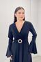Crepe Fabric Sleeves Flounce Detailed Maxiboy Evening Dress - BLACK - 4