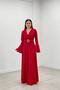 Crepe Fabric Sleeves Flounce Detailed Maxiboy Evening Dress - RED - 2