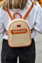 Oslo Beige Orange Women's Backpack with Double Inner Pocket Detail and External Zipper Compartment - 3