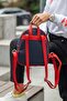 Oslo Women's Navy Blue Red Backpack with Double Inner Pocket Detail and External Zipper Eyes. - 7