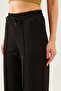Women's Black High Waist Drawstring Wide Leg Sweatpants - 2