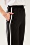 Women's Black Striped Slit High Waist Wide Leg Sweatpants - 3