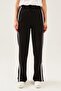Women's Black Striped Slit High Waist Wide Leg Sweatpants - 6