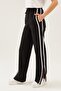 Women's Black Striped Slit High Waist Wide Leg Sweatpants - 7