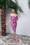 Women's Thin Elastic Strap Side Full Draped and Lined Floral Mibidoy Knee Dress - 3