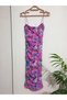 Women's Thin Elastic Strap Side Full Draped and Lined Floral Mibidoy Knee Dress - 5