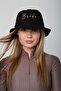 Black Bucket Hat with Embroidery Detail - 3