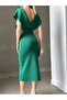Women's Belted Pearl Detail Diver Fabric Evening Dress - 7