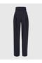 Draped Black Linen High Waist Trousers