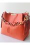 Women's Orange Soft Leather 3-Compartment Hand and Shoulder Bag with Scarf and Chain Accents - 4