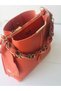 Women's Orange Soft Leather 3-Compartment Hand and Shoulder Bag with Scarf and Chain Accents - 5