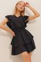 Women's Black V-neck Layered Flounce Linen Dress ALC-X10644 - 4
