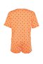 Turuncu-Çok Renkli %100 Pamuklu Puantiyeli ve Kalpli Şortlu Örme Pijama Takımı THMSS21PT1485 - 9