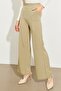 Women's Khaki Shiny Double Pocket Wide Leg Loose Trousers - 2