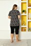 Black Lycra Flexible Short Sleeve Lace Detailed Tights Large Size Top and Bottom Set - 6